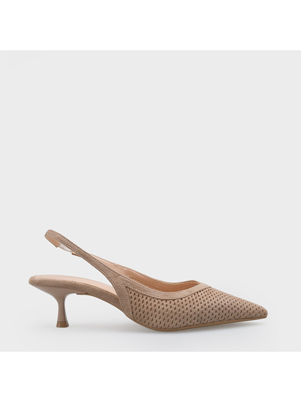 Bej Flori Sivri Burunlu Orta Topuklu Arkası Açık Kadın Ayakkabı