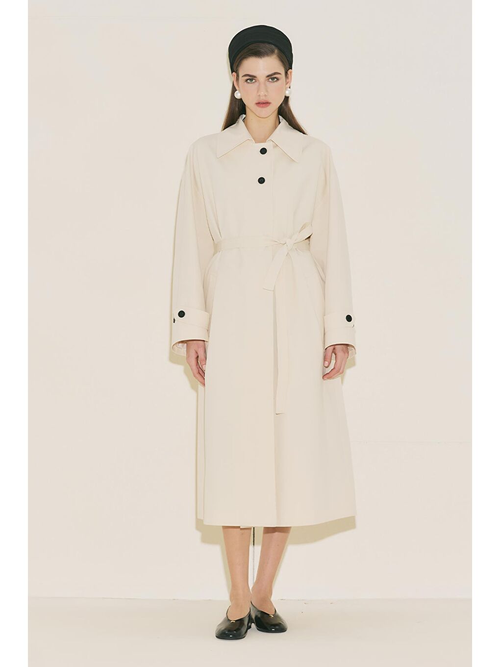 Bej Malene Düğmeli Trençkot Vanilya-1