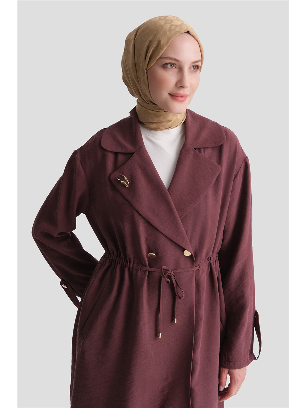 Beli Büzgülü Ceketli Takım Mürdüm-5