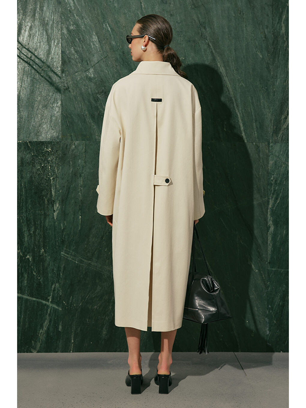 Bej Malene Düğmeli Trençkot Vanilya-4