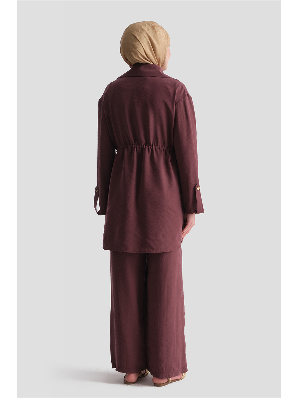 Beli Büzgülü Ceketli Takım Mürdüm-6