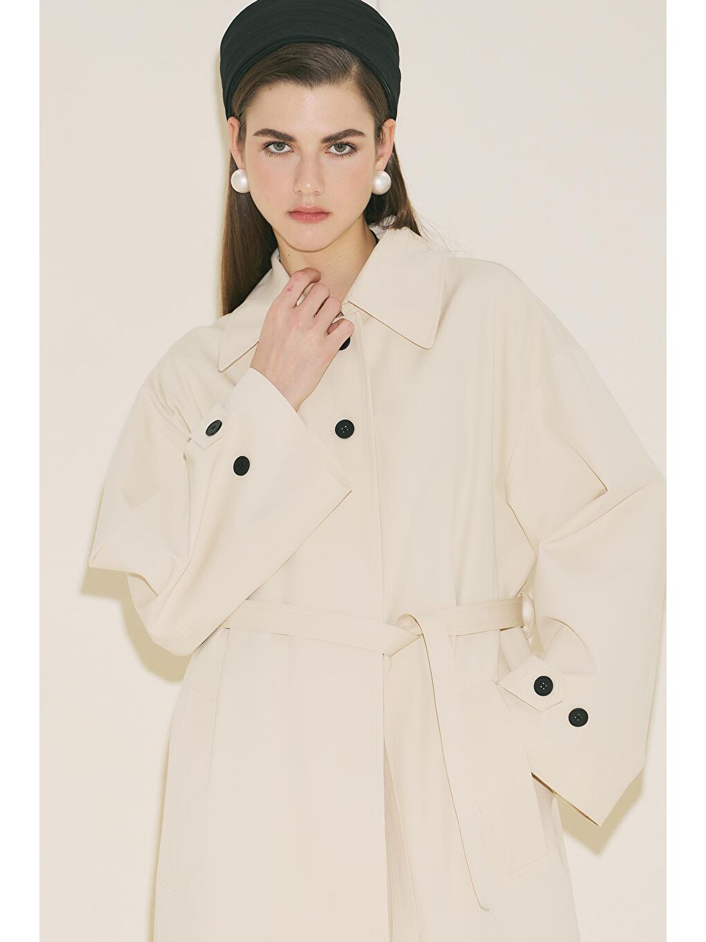 Bej Malene Düğmeli Trençkot Vanilya-6