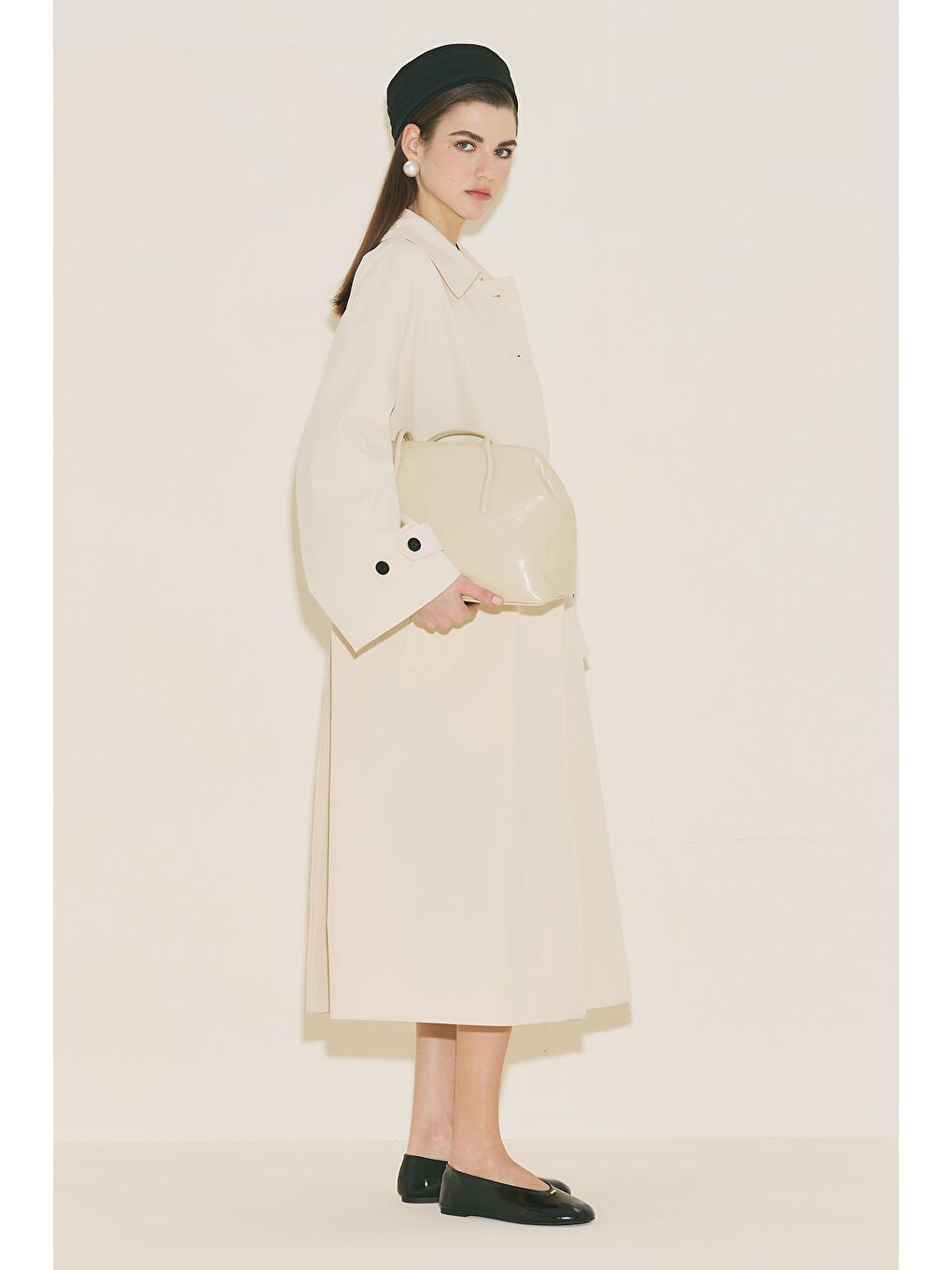 Bej Malene Düğmeli Trençkot Vanilya-7