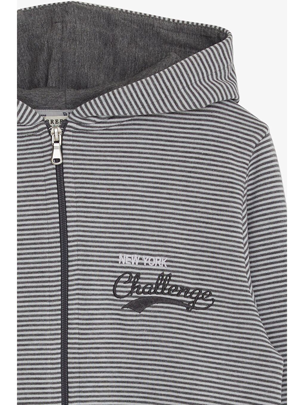 Erkek Çocuk Hırka Çizgili Yazı Nakışlı Gri (5-10 Yaş)-2