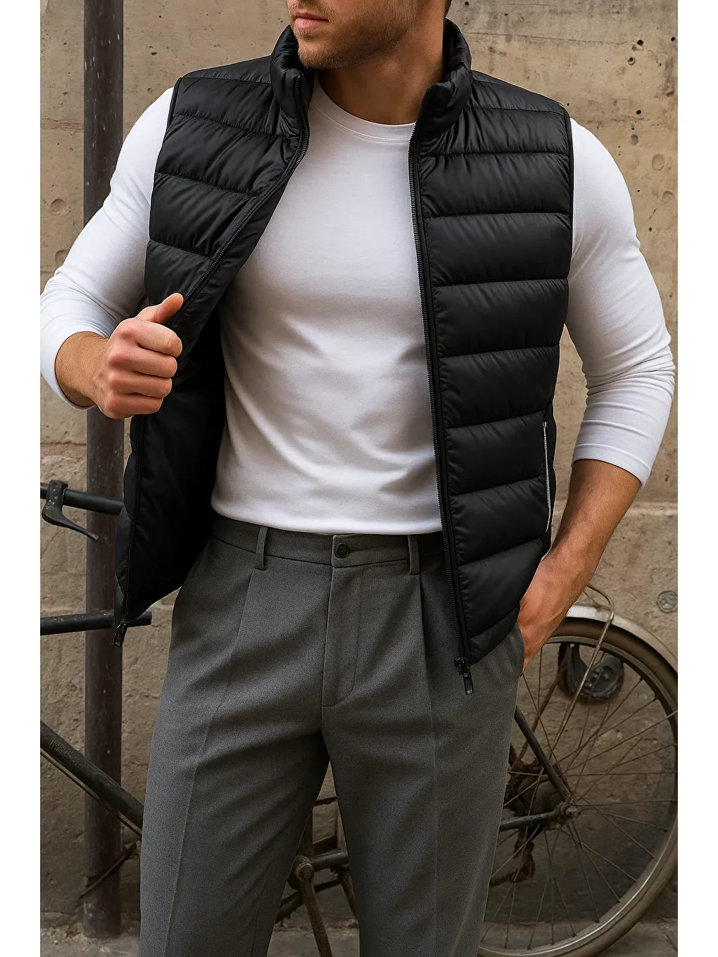 Erkek Kışlık Kolsuz Trend Astarlı Siyah Şişme Yelek-1