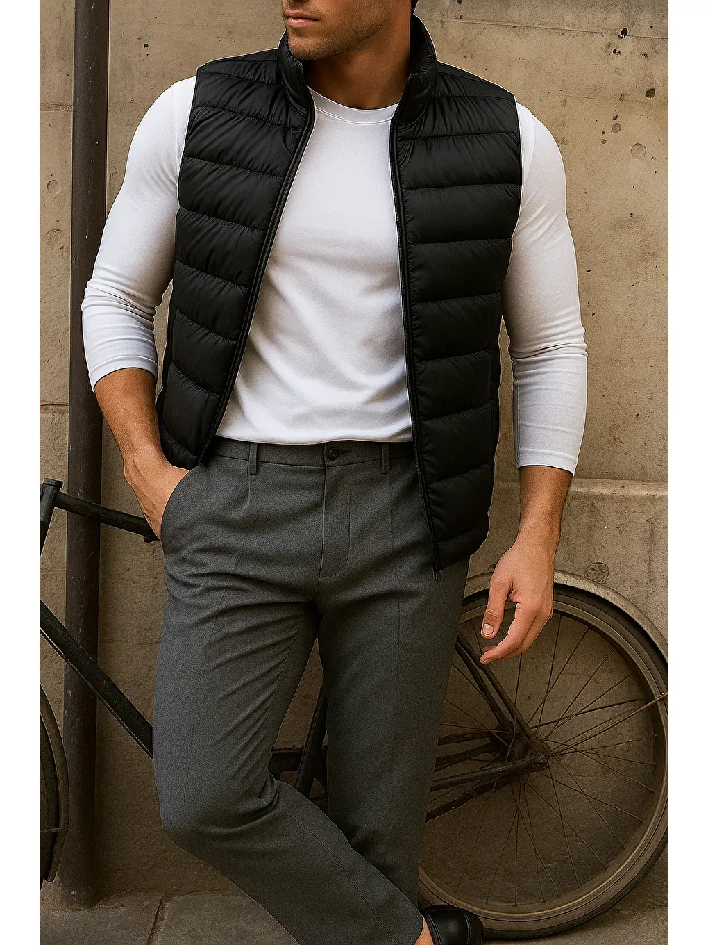 Erkek Kışlık Kolsuz Trend Astarlı Siyah Şişme Yelek-2