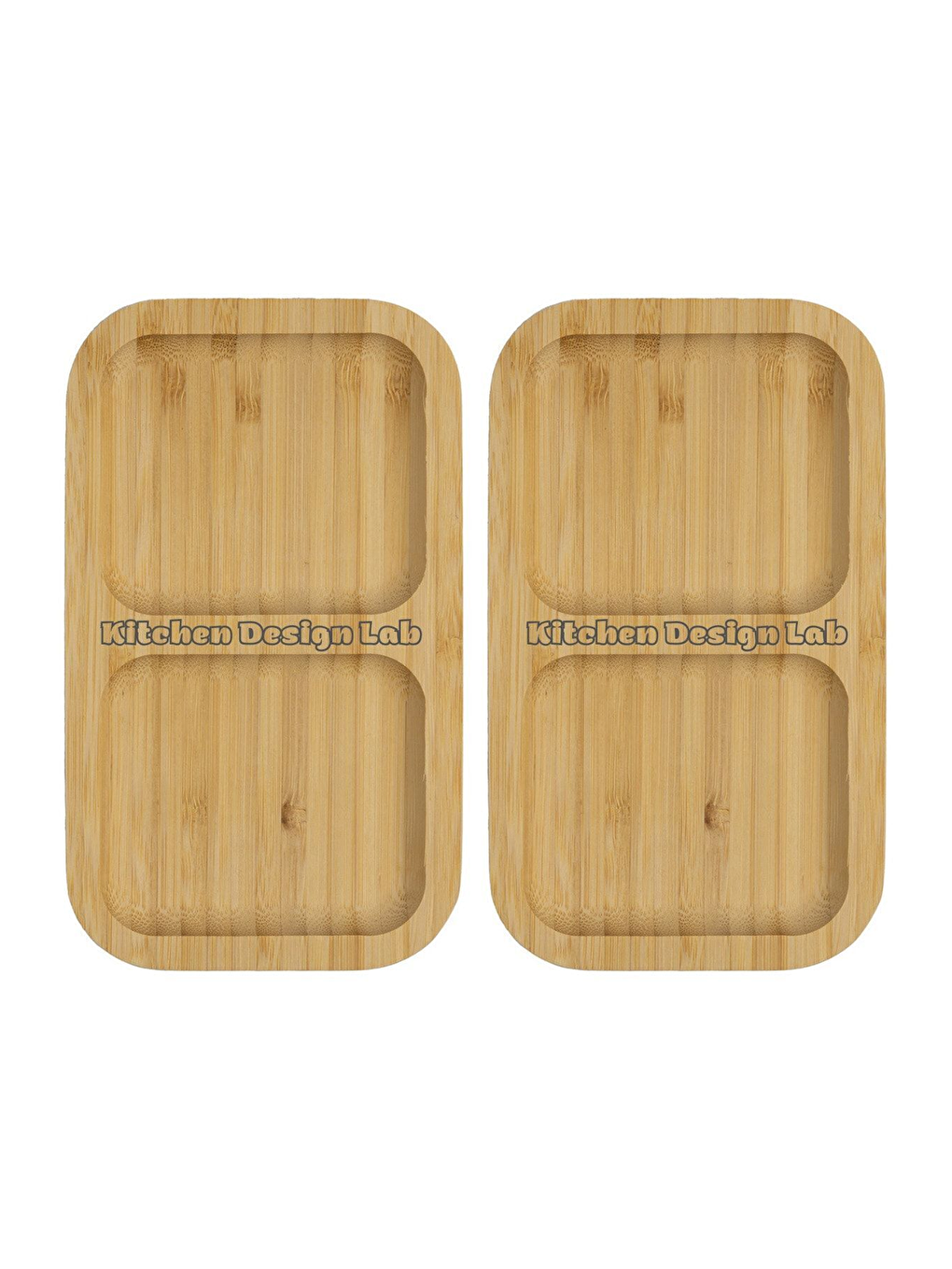 Bej 2 Adet Bambu 2 Bölmeli Çerezlik