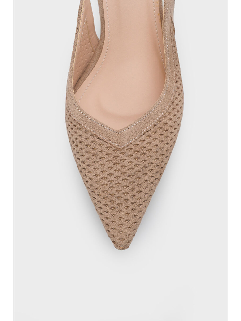 Bej Flori Sivri Burunlu Orta Topuklu Arkası Açık Kadın Ayakkabı-3