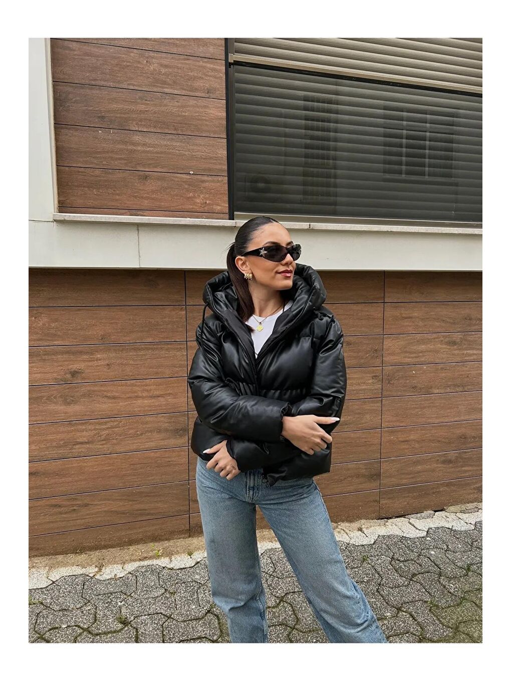 Meecy Siyah Kadın Deri Şişme Mont - 2