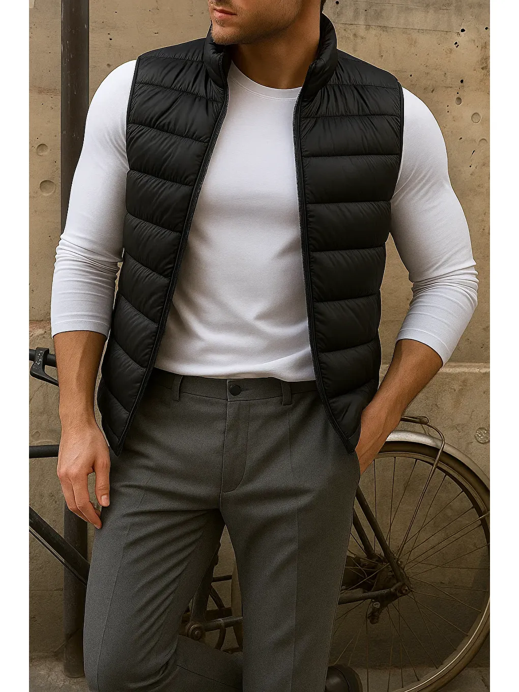 Erkek Kışlık Kolsuz Trend Astarlı Siyah Şişme Yelek-3