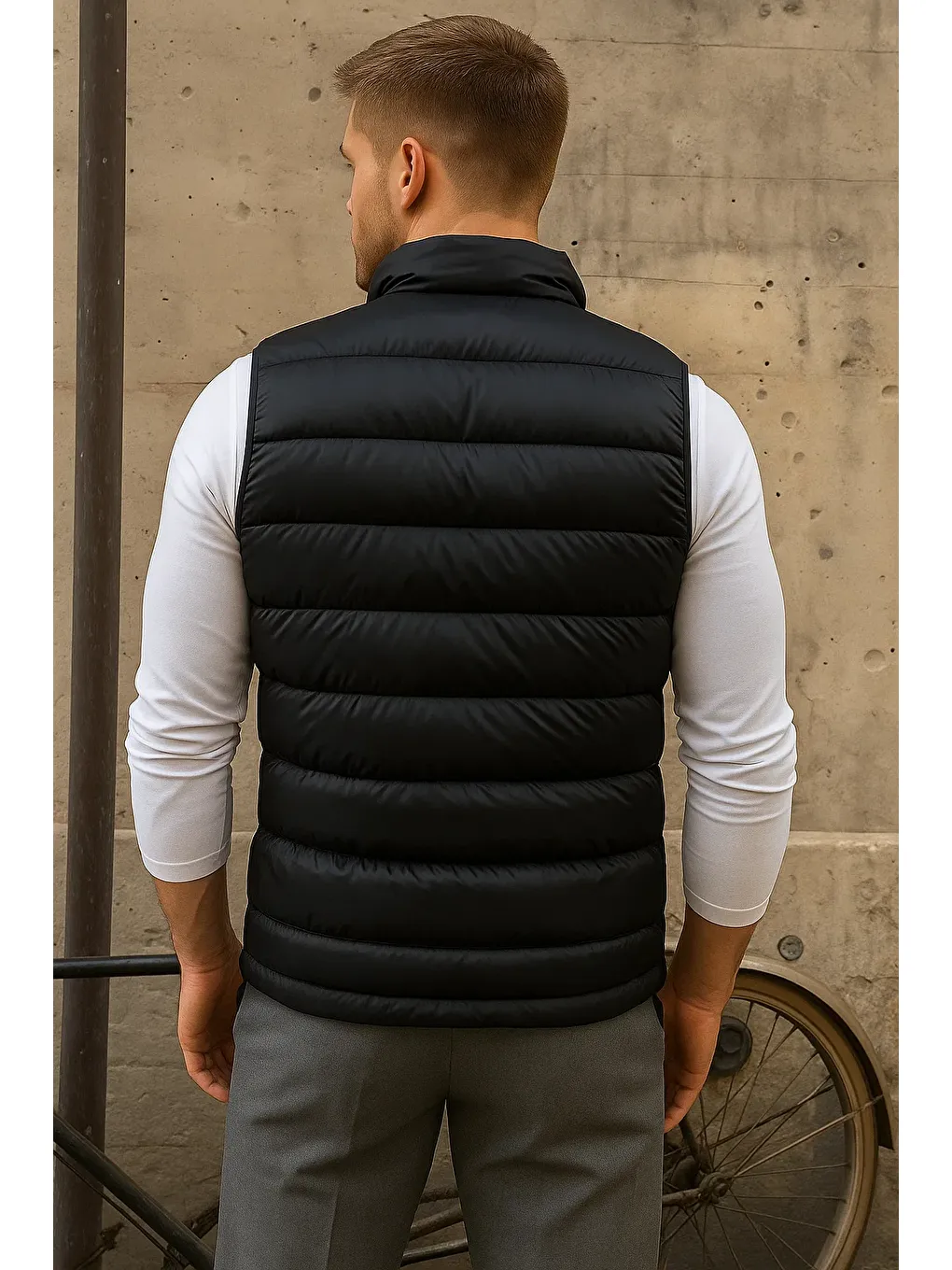 Erkek Kışlık Kolsuz Trend Astarlı Siyah Şişme Yelek-4