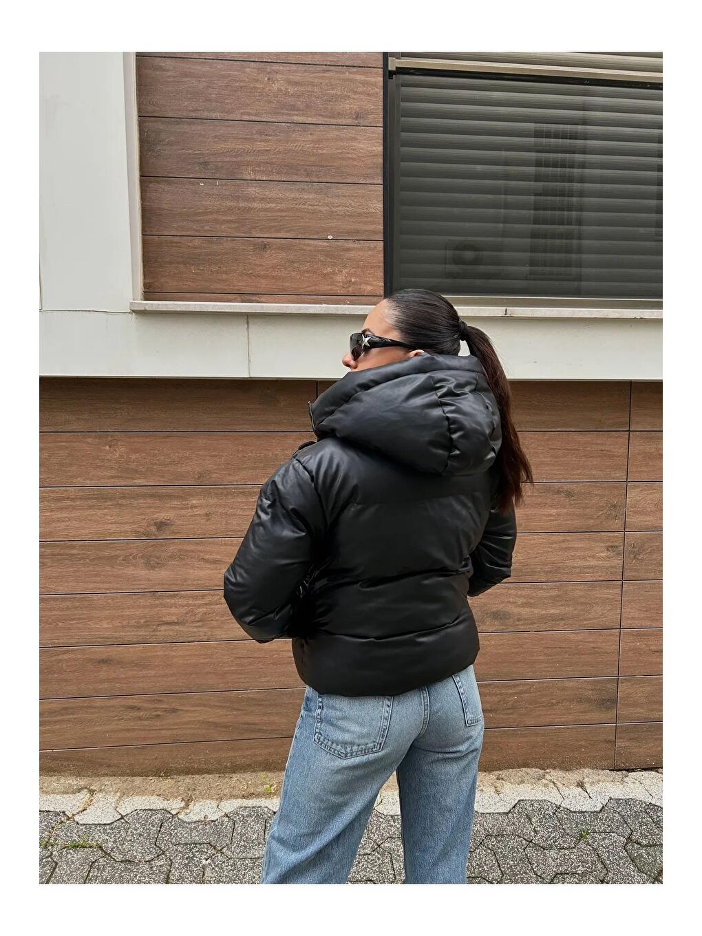 Meecy Siyah Kadın Deri Şişme Mont - 5