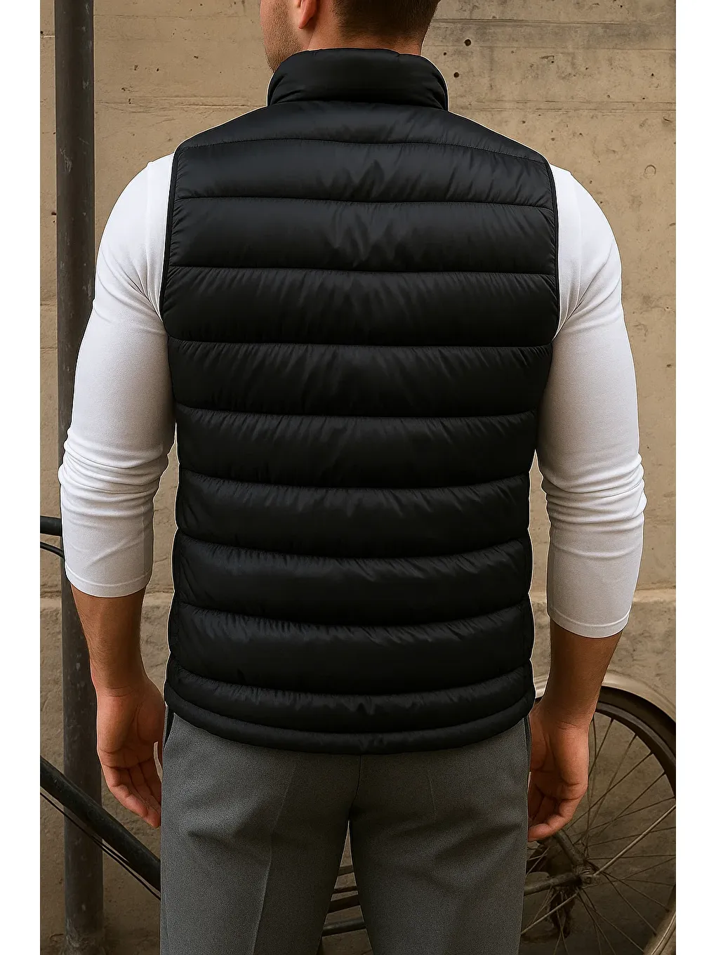 Erkek Kışlık Kolsuz Trend Astarlı Siyah Şişme Yelek-5