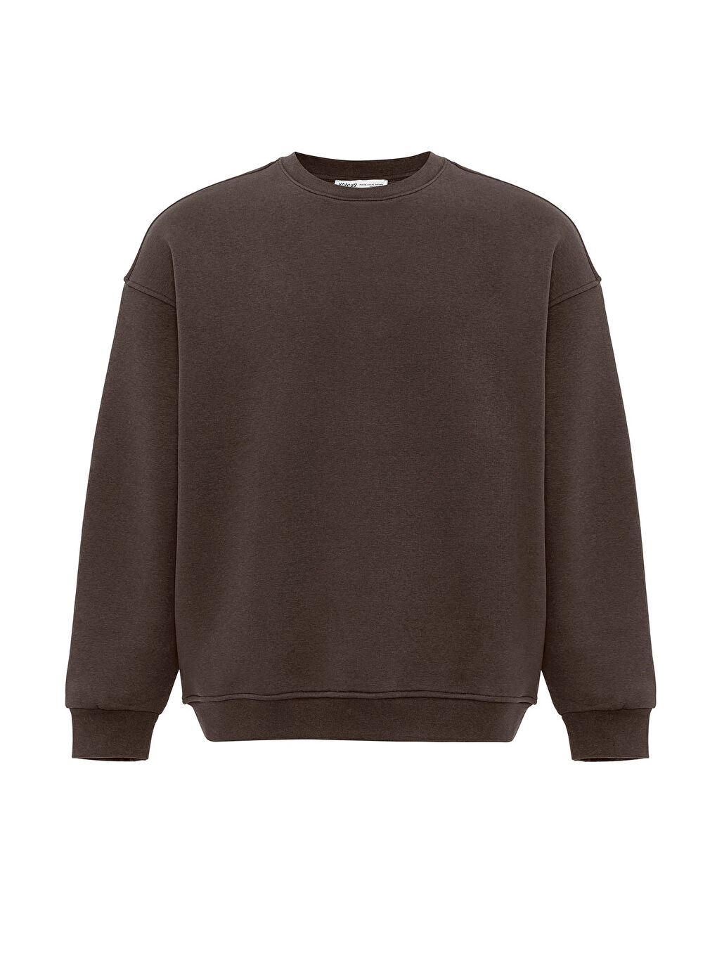 VAMOSCLO Kahverengi Basic Oversize Bisiklet Yaka Erkek Sweatshirt