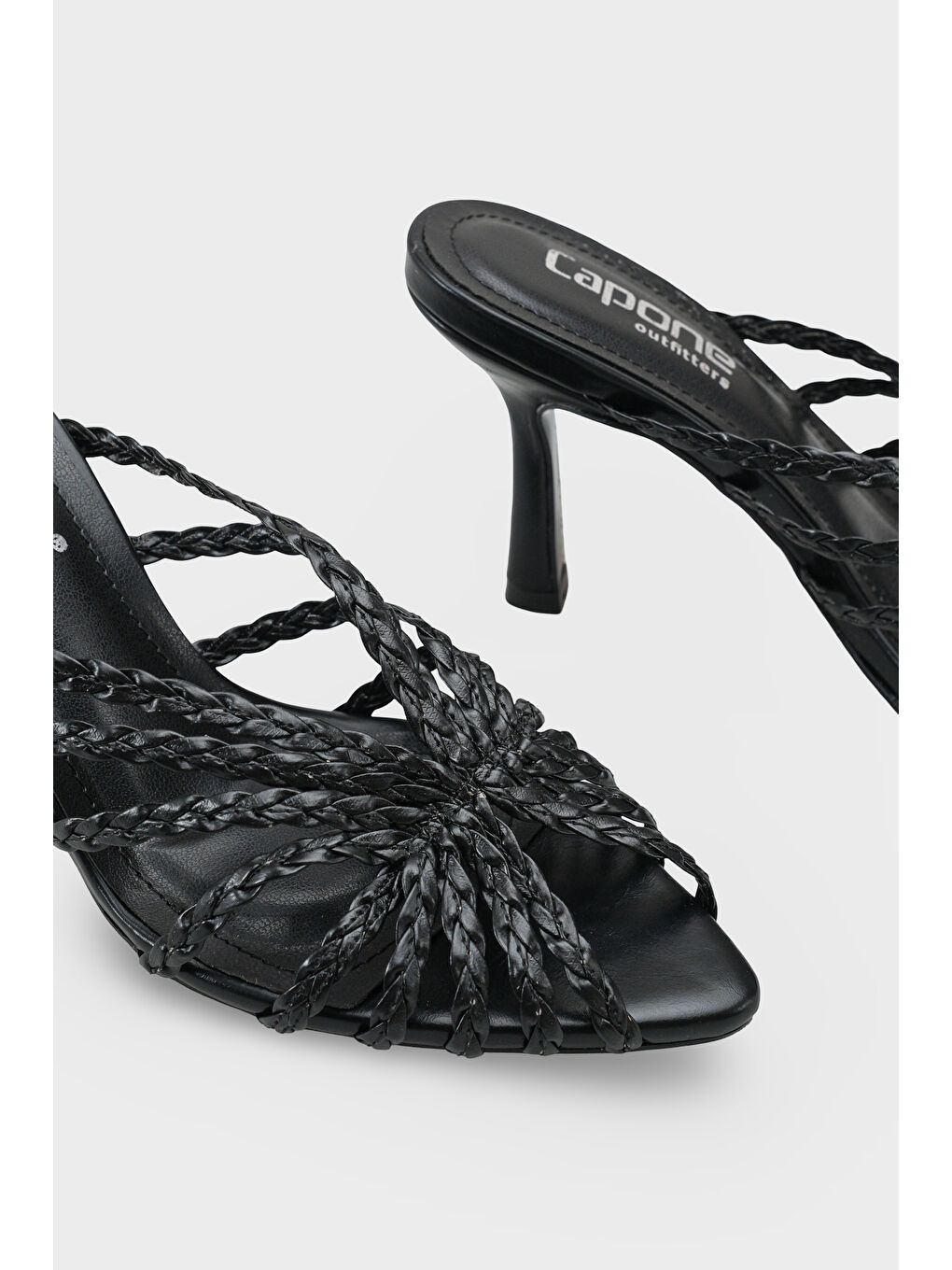 Siyah Lacie Örgü Orta Topuklu Kadın Terlik-4