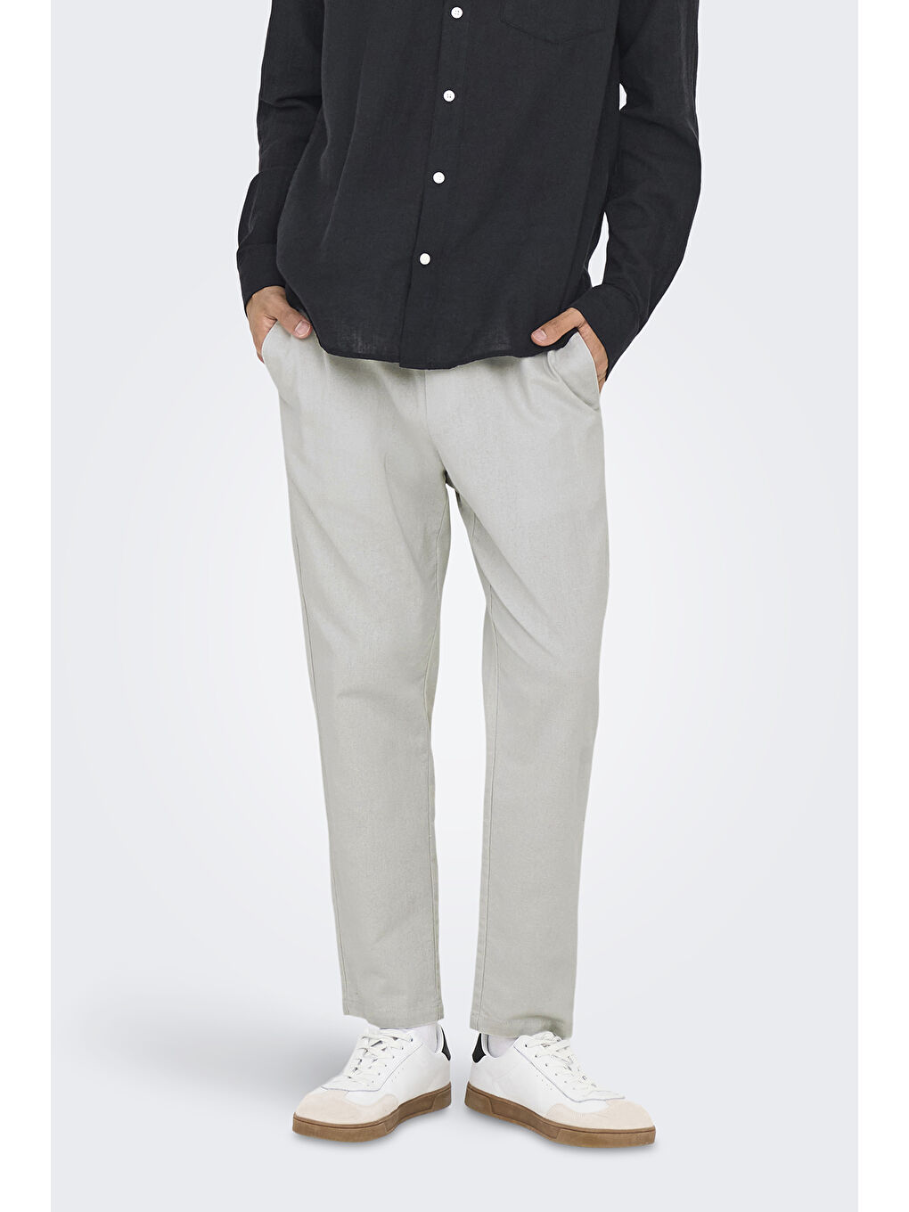 Gri Onslinus Keten ve Pamuk Karışımlı Tapered Fit Daralan Paça Pantolon 22024966