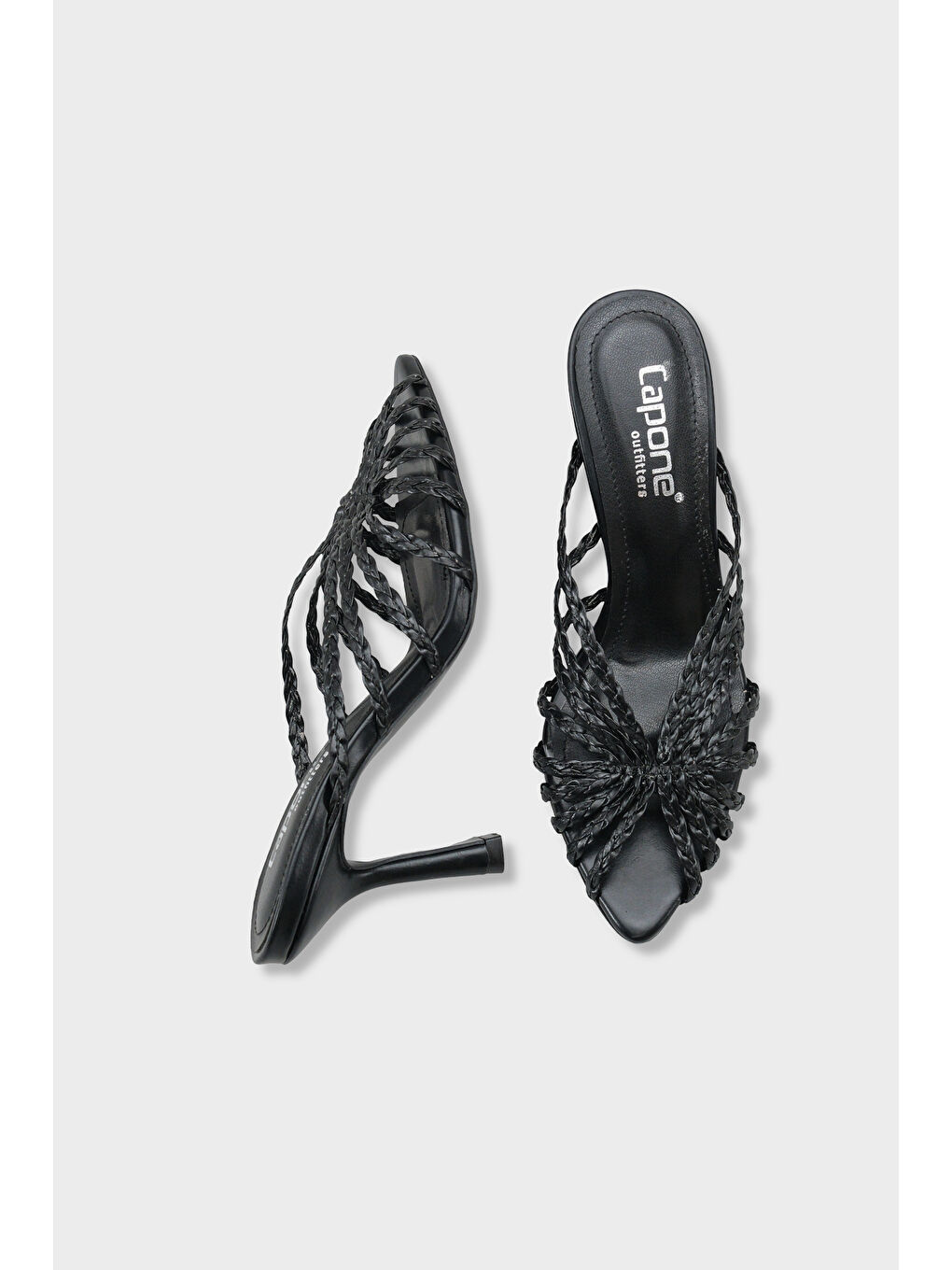 Siyah Lacie Örgü Orta Topuklu Kadın Terlik-5