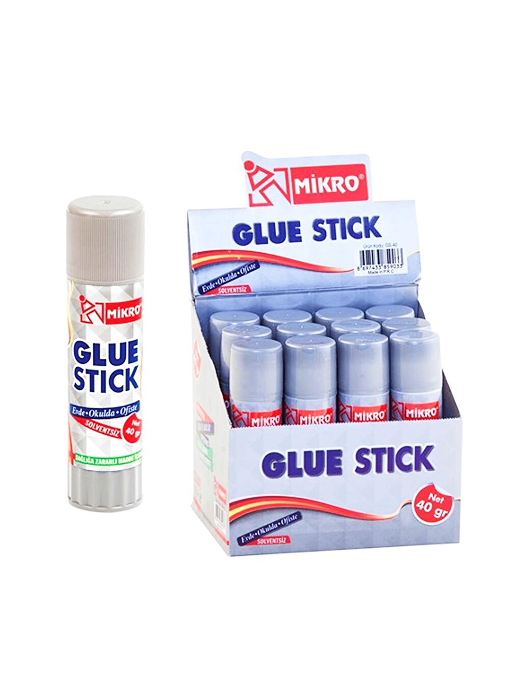 Mikro Beyaz Stick Yapıştırıcı Solventsiz 40 Gram 12 Adet