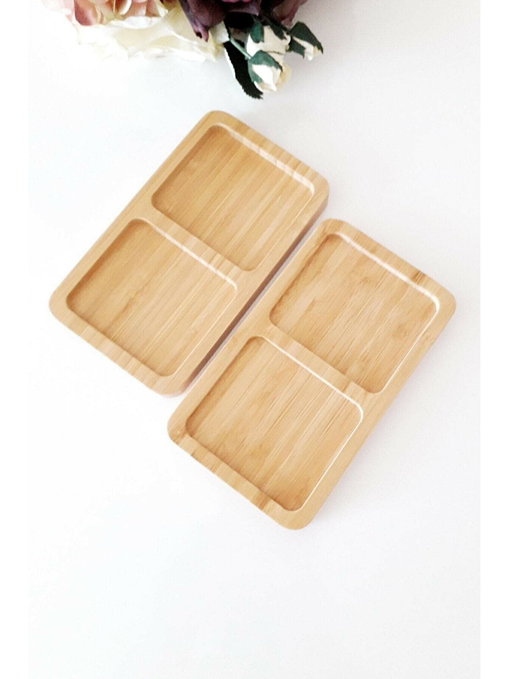 Bej 2 Adet Bambu 2 Bölmeli Çerezlik-2