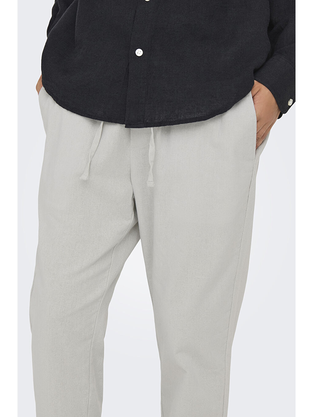 Gri Onslinus Keten ve Pamuk Karışımlı Tapered Fit Daralan Paça Pantolon 22024966-2