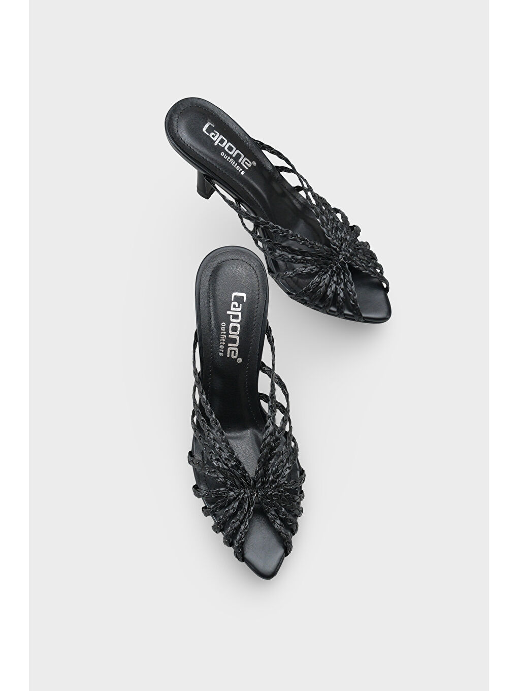 Siyah Lacie Örgü Orta Topuklu Kadın Terlik-6