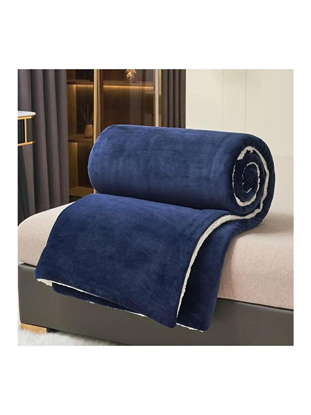 Lacivert Sherpa Polar Battaniye Çift Taraflı Tek Kişilik 160x220 cm-1