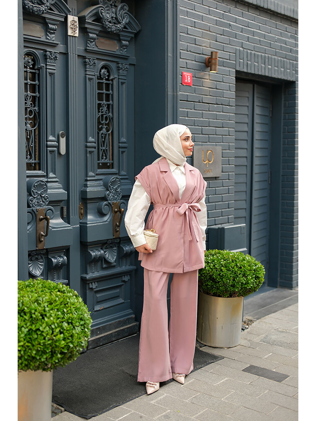 Pembe Kadın Yelekli Modal Takım Pudra-1