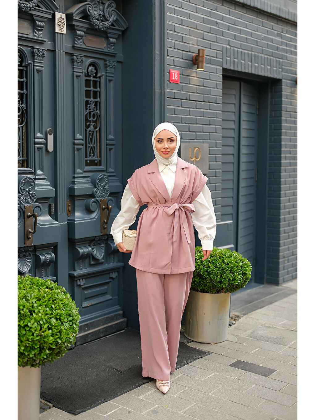 Pembe Kadın Yelekli Modal Takım Pudra-2
