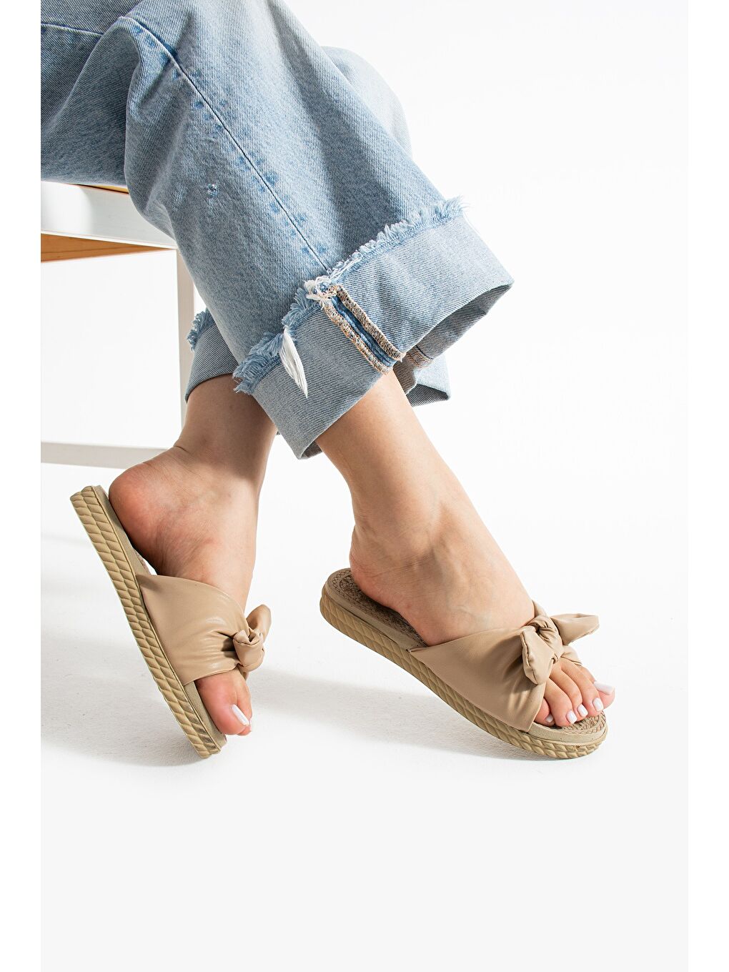 Bej DORA Kurdale Kadın Terlik Kaymaz Taban Havuz Plaj Terliği Ev Terliği-1