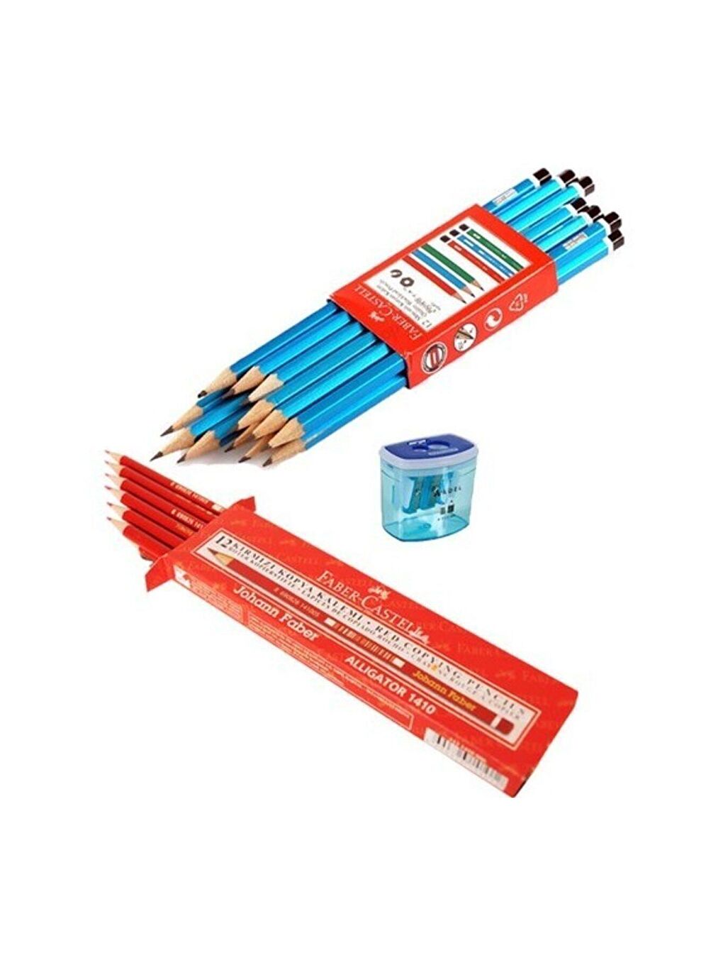 FABER CASTELL Karışık Asorti Mercanlı Kurşun Kalem 12'li Kırmızı Kopya Kalemi 12'li Adel 685 Kalemtıraş