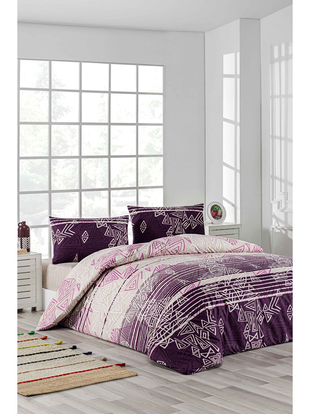 Bej %100 Pamuklu Pyramid Tek Kişilik Nevresim Seti-1