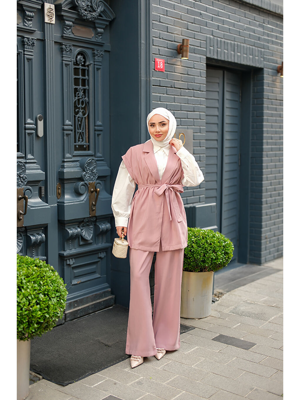 Pembe Kadın Yelekli Modal Takım Pudra-3