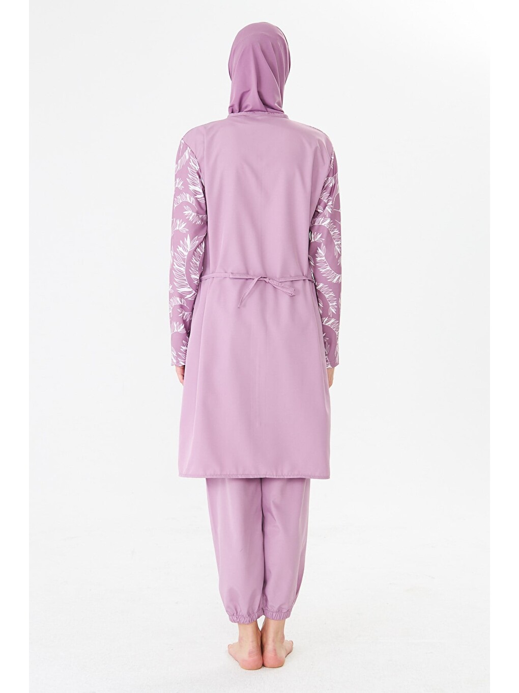 Tam Kapalı Paraşüt Kumaş Desenli Tesettür Mayo Pembe-3505-6