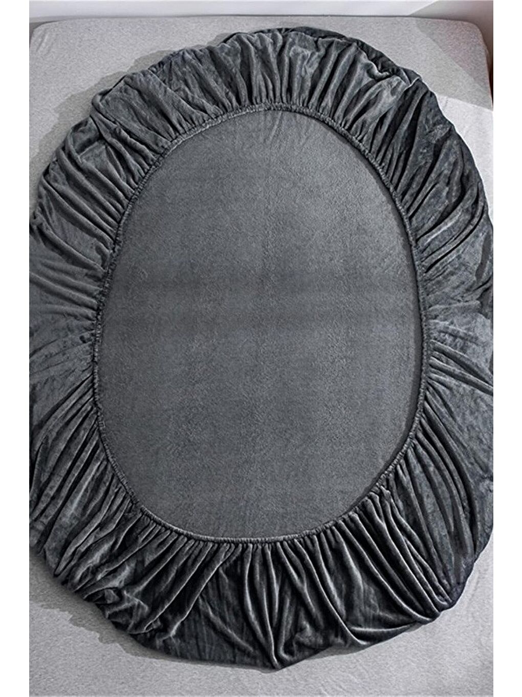Antrasit Kadife Kumaş Çift Kişilik Fitted Lastikli Çarşaf Takımı 160x200+30 cm-3