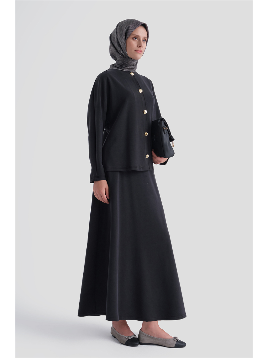 Modal Karışımlı Ceketli Takım Siyah-1