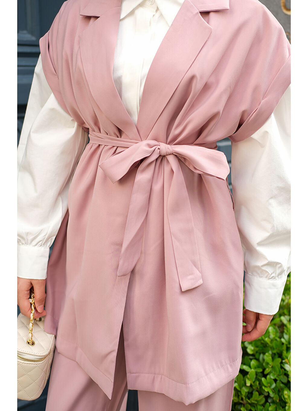 Pembe Kadın Yelekli Modal Takım Pudra-4