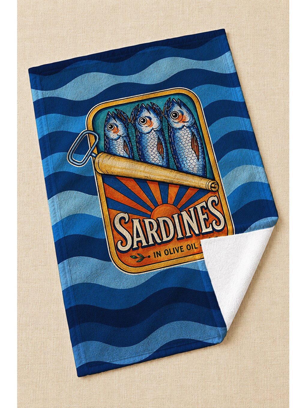 Blue Sardine Tide Mavi Sardalya Ve Dalga Desenli Deniz Temalı Modern 2'li Mutfak Havlusu Seti 35x55-4