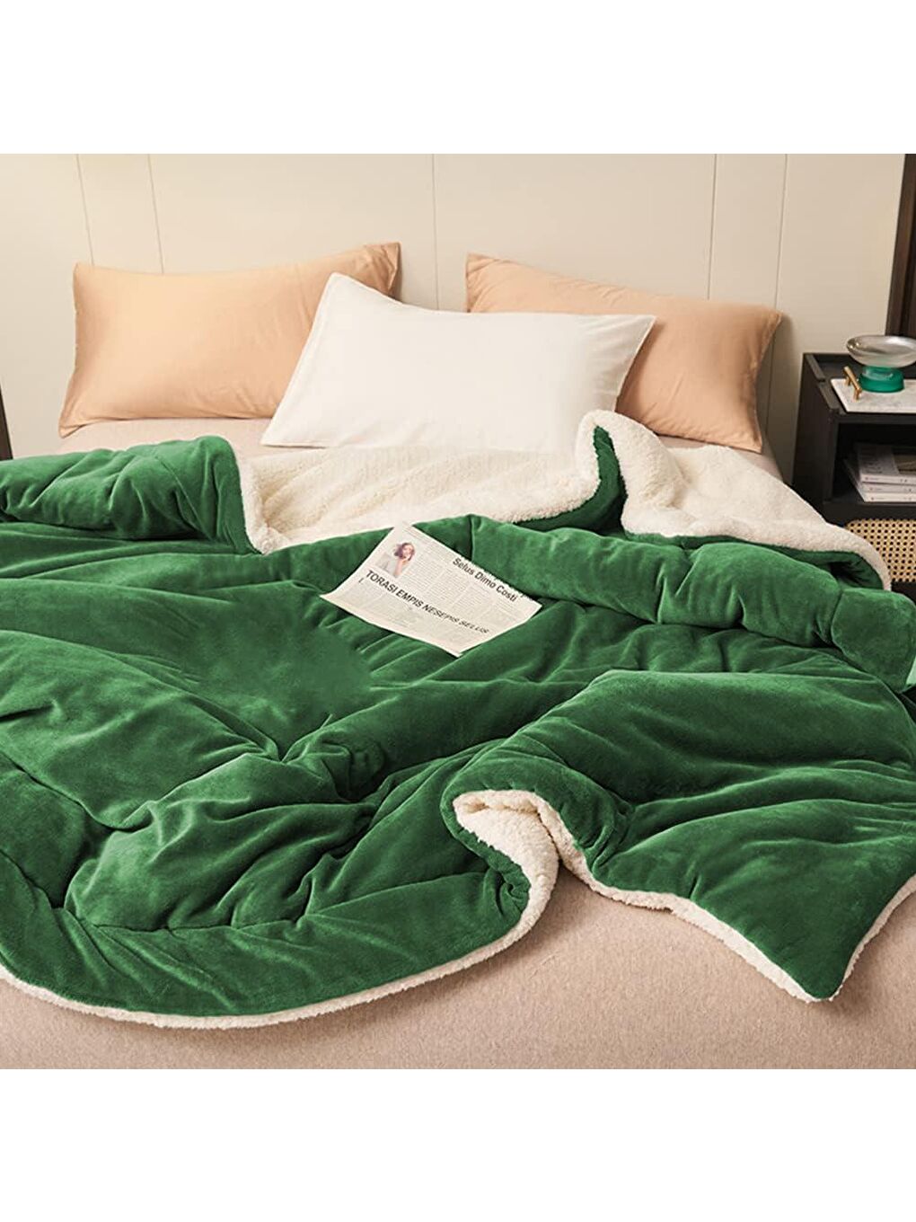 Yeşil Sherpa Polar Battaniye Çift Taraflı Çift Kişilik 220x240 cm