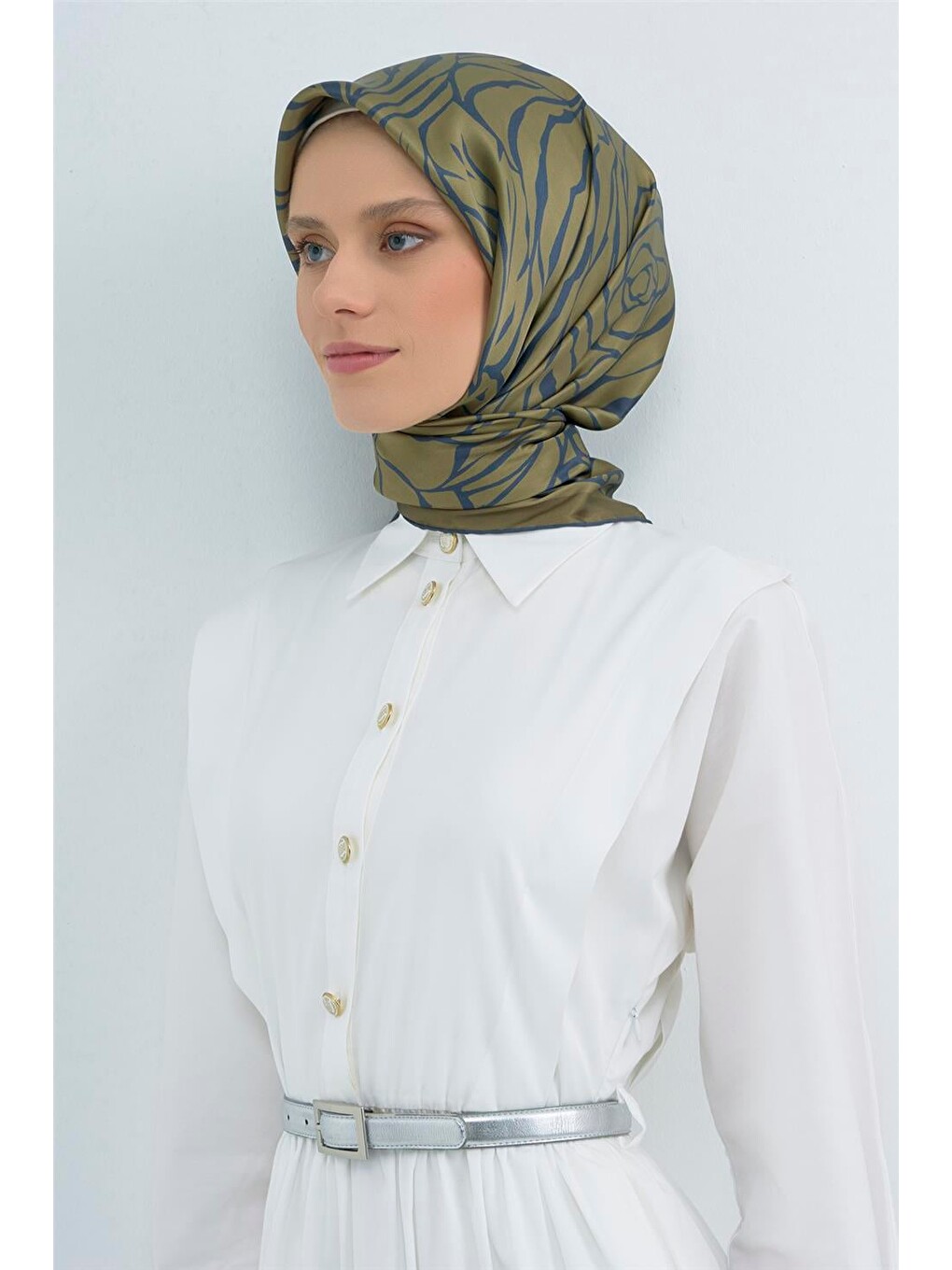 Haki Saf İpek Twill Eşarp 9511D 08