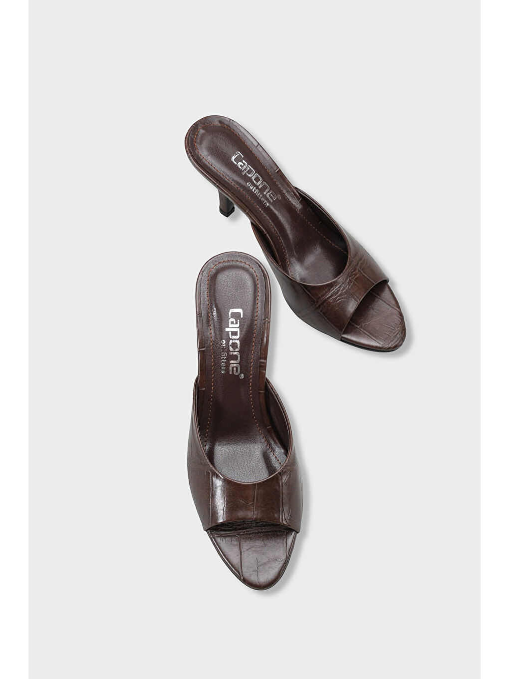 Kahverengi Nadeen Feta Dolgu Orta Topuklu Kadın Terlik-5