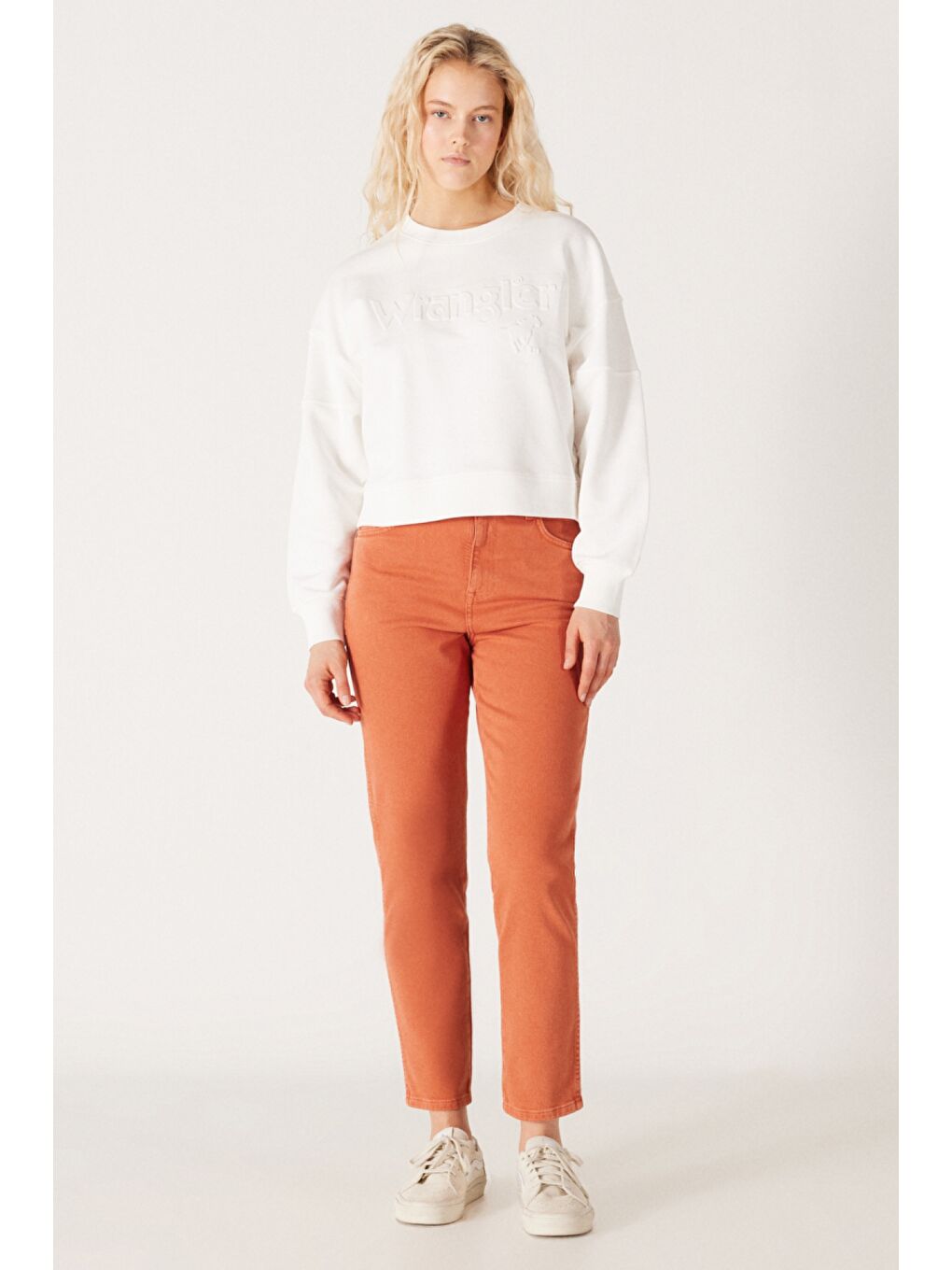 Kahverengi Mom Straight Fit Düz Kesim Yüksek Bel Turuncu Esnek Pantolon-1