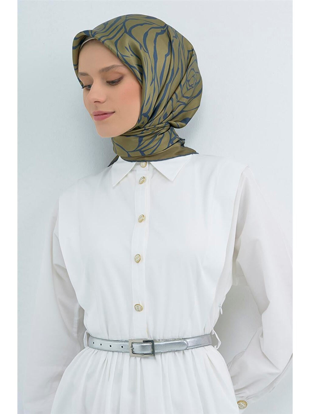 Haki Saf İpek Twill Eşarp 9511D 08-1