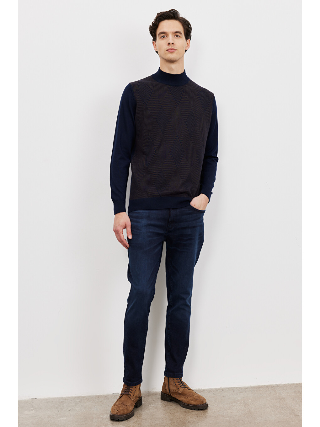Erkek Koyu Lacivert Trend Slim Fit Dar Kesim 5 Cep Denim Jean Pantolon-1