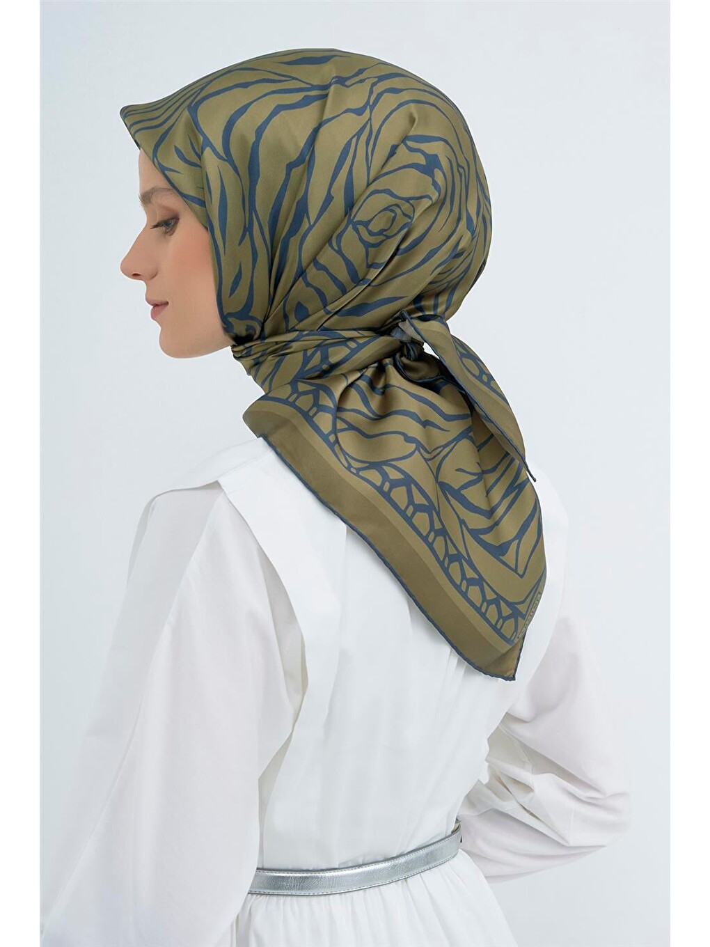 Haki Saf İpek Twill Eşarp 9511D 08-2