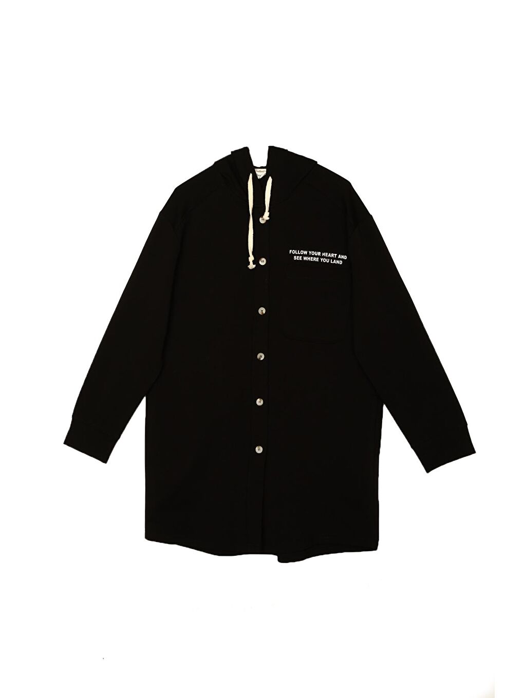 Siyah Kapüşonlu Düğmeli Örme Hırka-4