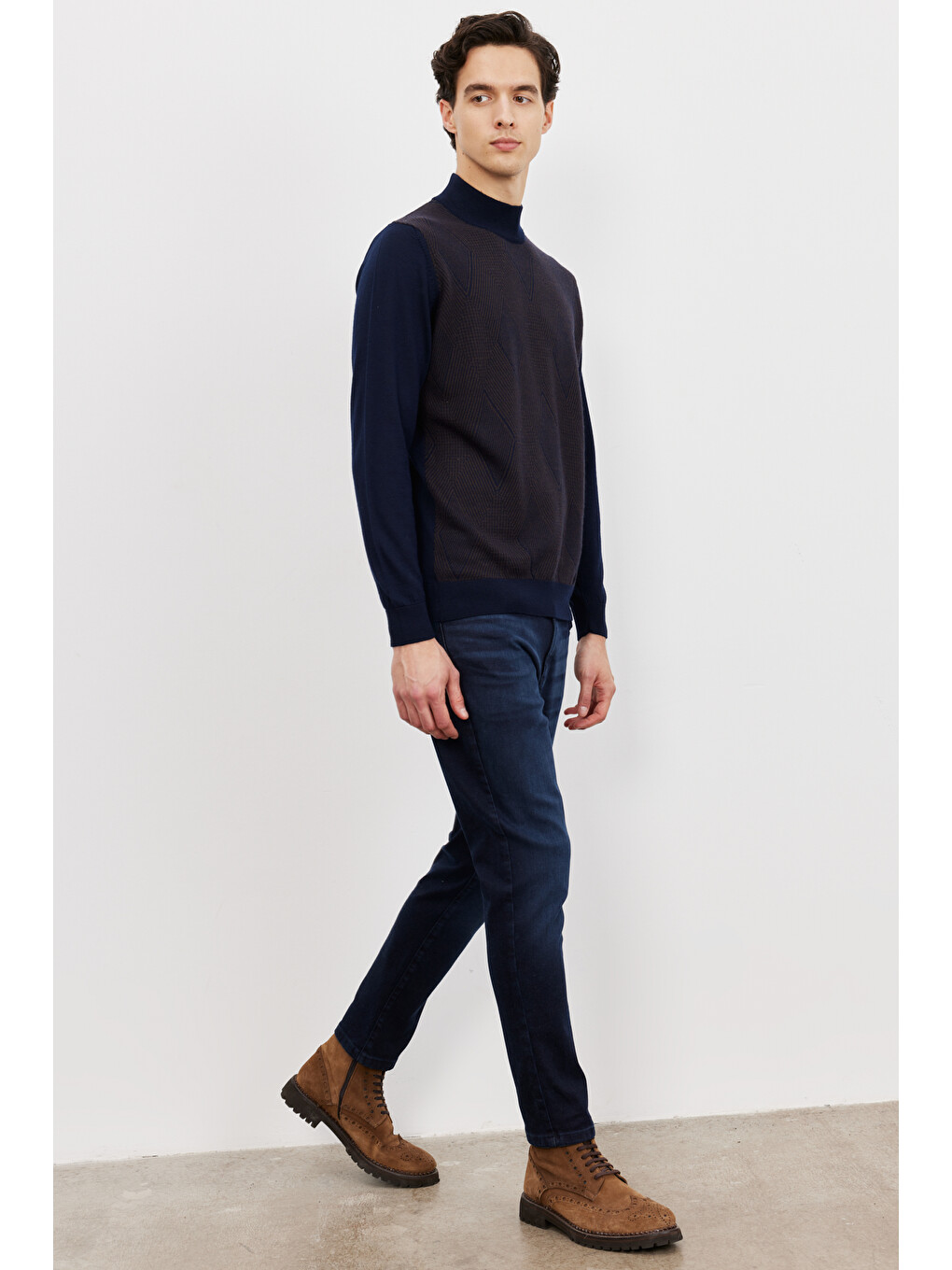 Erkek Koyu Lacivert Trend Slim Fit Dar Kesim 5 Cep Denim Jean Pantolon-2