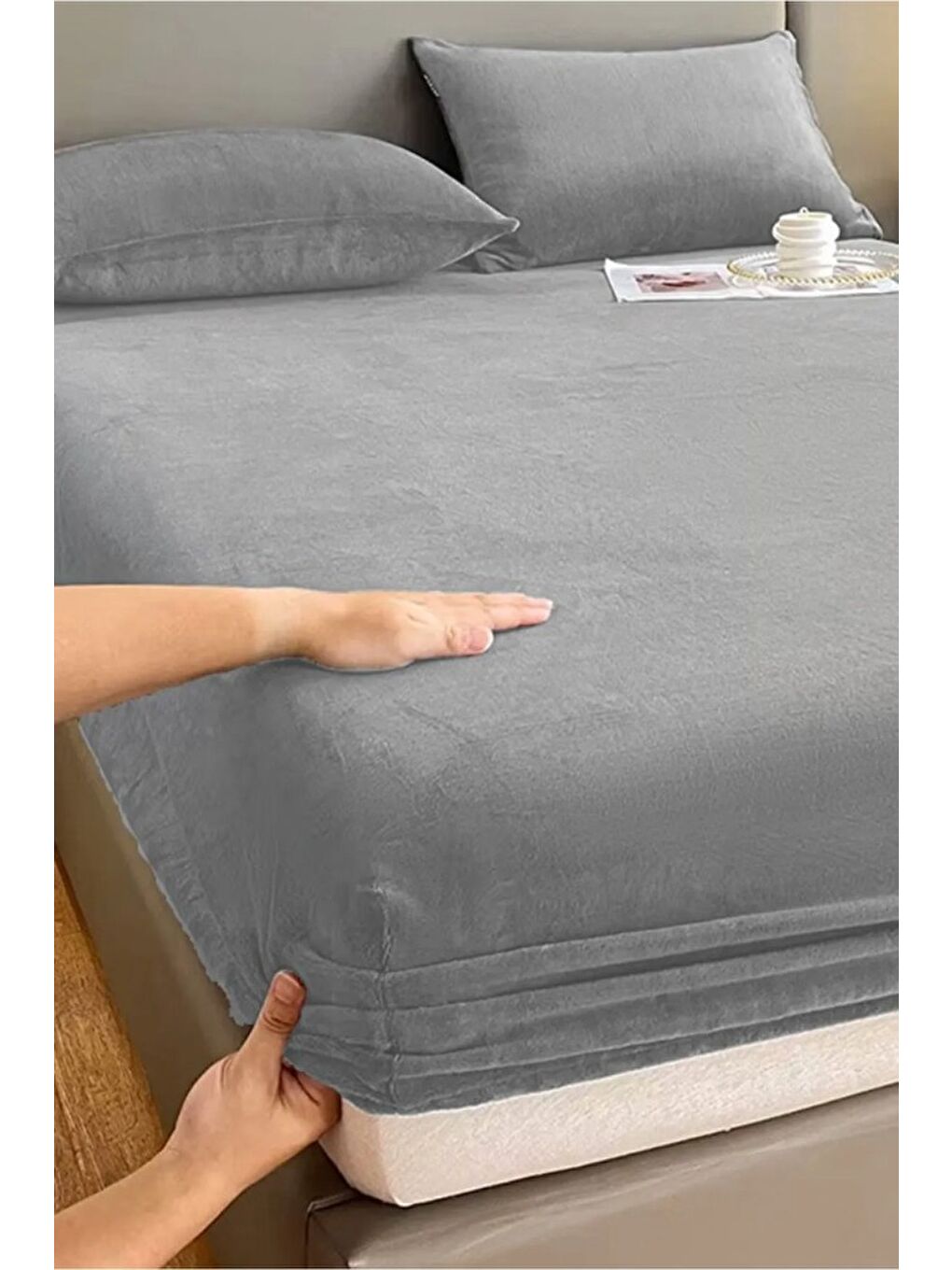 Gri Kışlık Tek Kişilik Kadife Lastikli Çarşaf 100x200+30