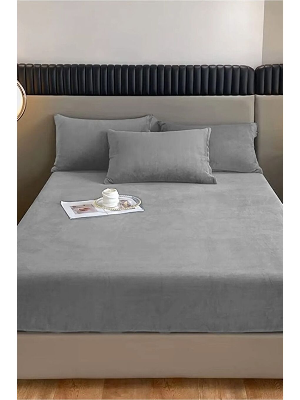 Gri Kışlık Tek Kişilik Kadife Lastikli Çarşaf 100x200+30-1