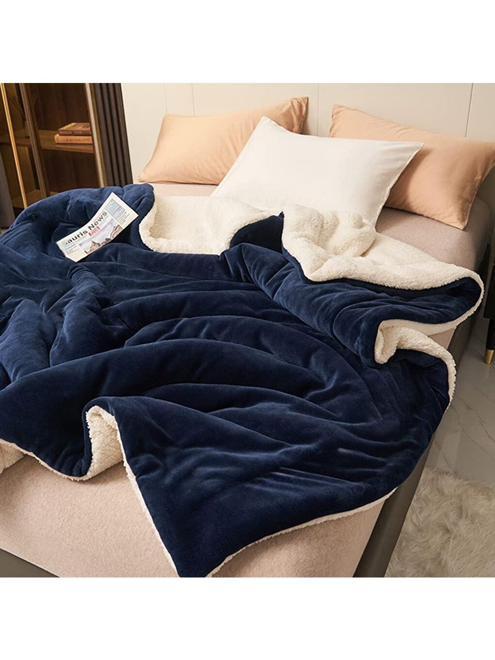 Lacivert Sherpa Polar Battaniye Çift Taraflı Çift Kişilik 220x240 cm