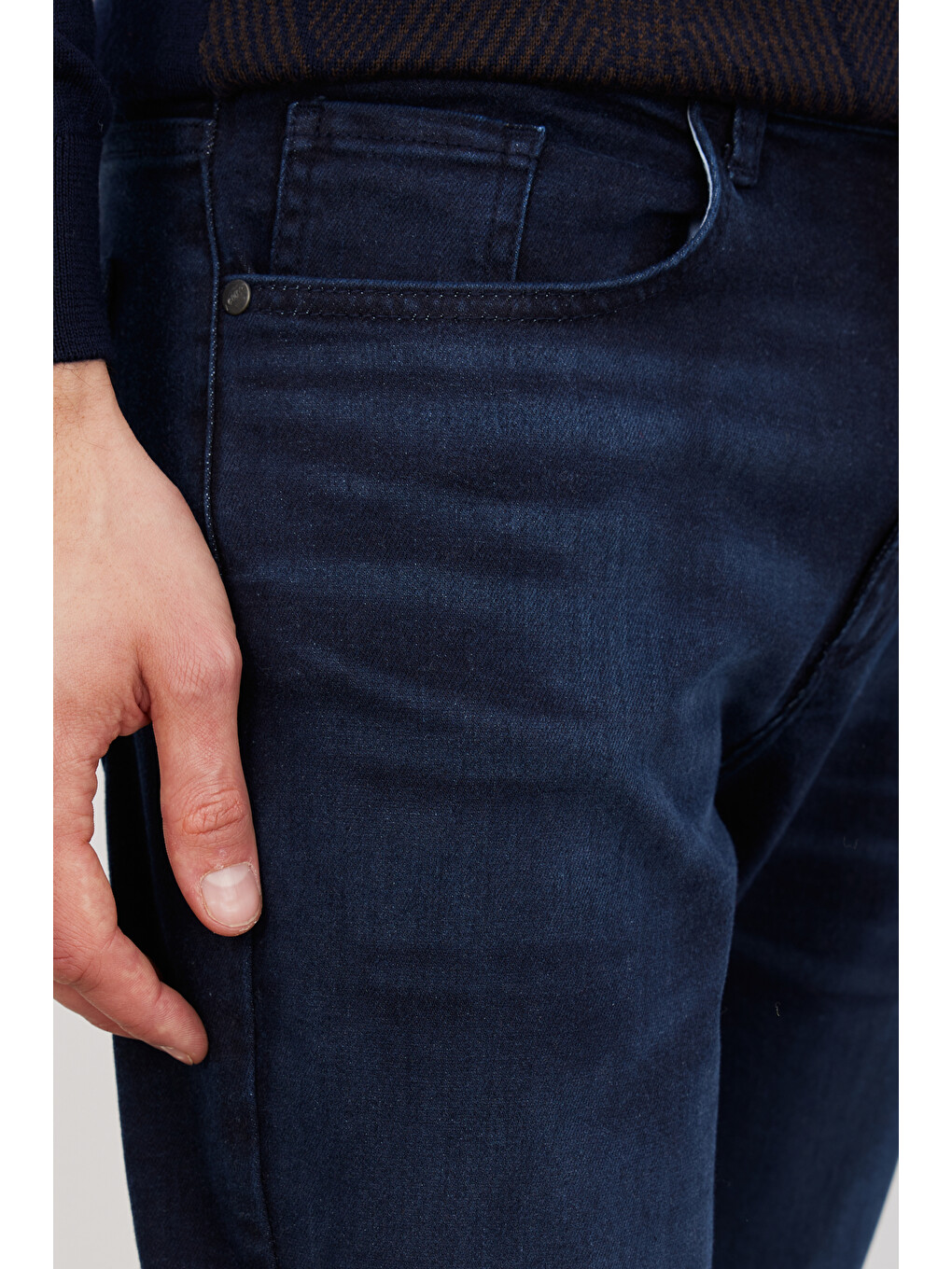 Erkek Koyu Lacivert Trend Slim Fit Dar Kesim 5 Cep Denim Jean Pantolon-3